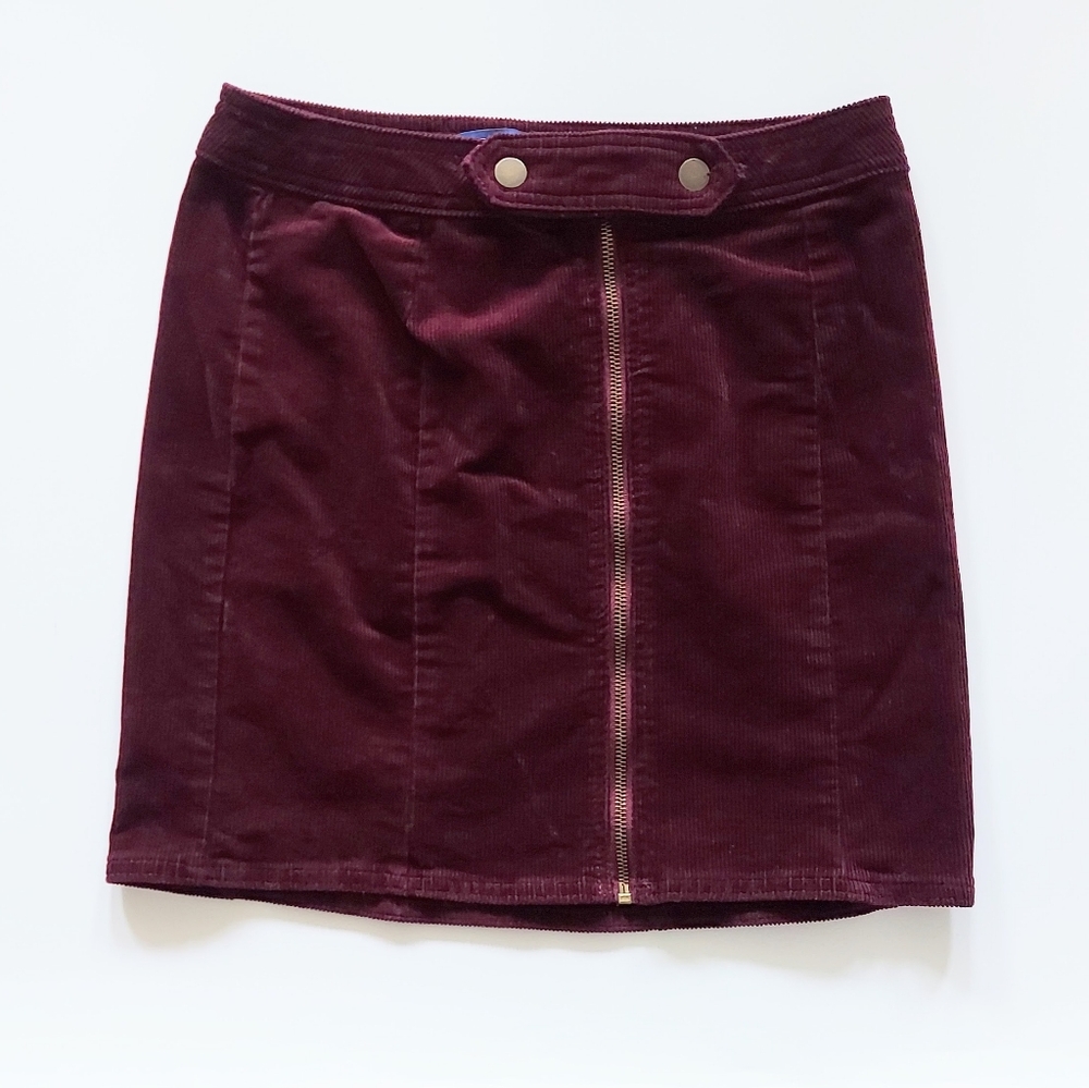 Blue Spice Stretch Mini Zippered Corduroy Skirt Maroon Red Size 3